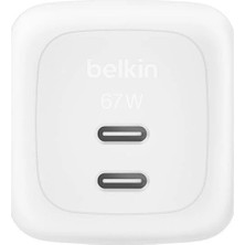 Belkin WCH020KQWH BoostCharge Pro 2-Port USB-C GaN 67W Şarj Adaptörü – Beyaz