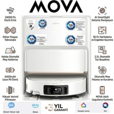 Mova Ultra Complete Robot Süpürge: 24.000 Pa Emiş Gücü, 6cm Engel Aşma, Sıcak Suyla Paspas Yıkama, 60°c Kurutma, Flexscope Navigasyon, Üçlü Dolanma Önleyici ve Akıllı Istasyon (3 Yıl Garantili)