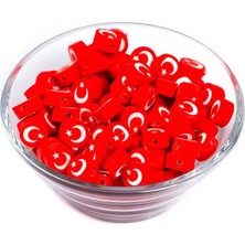 Madeforyou 10 Adet, Türk Bayrağı Desenli Polimer Fimo Boncuk, Polimer Kil Boncuk. 1 Kalite