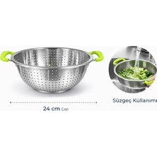 Genel 24 cm Paslanmaz Çelik Süzgeç Kulplu Sebze Makarna Yıkama Süzme Kevgir