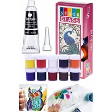 Artlantis Cam Boyası 10 Renk 15 ml ve Siyah Kontur Boyası 1 Paket Cam Vitray Boyama Seti Cam Boyama Seti