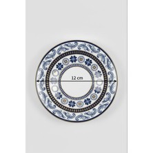 İpek Porselen 6 Kişilik Mavi Lacivert Çiçek Desen Yaldızlı Çay Tabağı 12CM