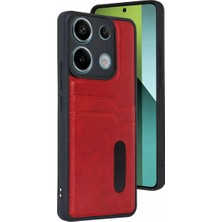 Olinea Redmi 15C 4g Sara Kartvizitli Deri Kılıf - Kırmızı