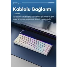 Desenli Kablolu Ergonomik Mekanik Oyuncu Klavyesi-Ambiyans Aydınlatmalı Ajazz Nacodex Nk-68 Kontur Desenli - Beyaz