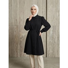 Foremia Bebe Yaka Omuz Kol Büzgülü Tunik-Siyah -