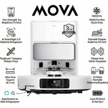 Mova Pro Ultra Çöp Istasyonlu Akıllı Robot Süpürge & Mop - 19000PA Emiş Gücü, 75°c Sıcak Suyla Paspas Yıkama ve Kurutma, Aı Navigasyon, Uzatılabilir Yan Fırça ve Paspas, Sesli Kontrol, Beyaz