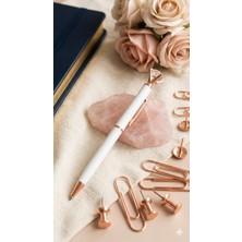 C&On Design Rose Gold Detaylı Kristal Taşlı Beyaz Tükenmez Kalem