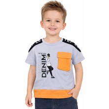 Barkod Kids Erkek Çocuk Reputable Yazı Desenli Cepli Omuzları Yazılı Desenli Gri Renk Tişört