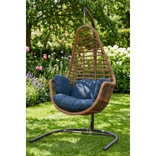 Kalyon Home Sardinya Rattan Tek Kişilik Bahçe Salıncağı -Yumurta Balkon/teras Salıncağı, Su Itici Minder, 120 kg