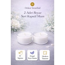 Dekor İstanbul 2 Adet Beyaz Sert Kapsül Mum | El Yapımı Doğal Soya Mumu Modern Lüks Dekoratif Set