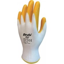 Beybi Nitril Poly Pn7 10 Beden Beyaz Sarı İş Eldiveni 12 Li Paket