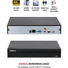 Dahua NVR2116HS-4KS3 16 Kanal Network Kamera Kayıt Cihazı 12MP Çözünürlük ve 20TB HDD Desteği
