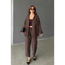 Bejna Kadın Keten Görünümlü Gömlek Pantolon Alt Üst Takım