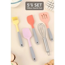 Meleni Home 5 Parça Silikon Yemek Hazırlık Seti - Isıya Dayanıklı Yapışmaz Spatula Fırça Çırpıcı Seti Renkli