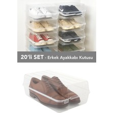 Meleni Home 20 Adet Erkek Ayakkabı Kutusu - Şeffaf Ayakkabı Düzenleyici Saklama Kutusu Organizer Seyahat Kutusu