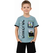 Amiral Erkek Çocuk Careful Yazılı Desenli Cepli Yeşil Renk Kısa Kollu Tişört