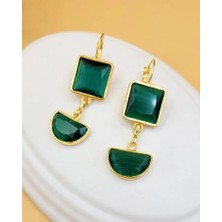 Nevoka Zümrüt Yeşili Kedi Gözü Sıvama Altın Kaplama Iki Geometrik Şekilli Küpe