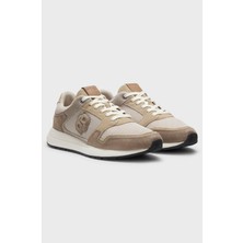Boss Erkek Monogram Logolu Nefes Alabilen Tasarımlı Deri Bej Sneaker 50554612-280