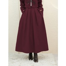 Moda Morfo Pileli Fermuarlı Kaşe Etek  -Bordo