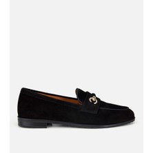 Hotiç Kadın Süet Deri Siyah Tokalı Klasik Loafer