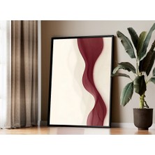 Rosaart Minimal Bordo Soyut Ahşap Çerçeveli Tablo–modern Akışkan Form Krem Zemin- Duvar Dekoru