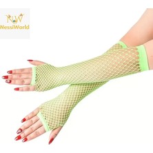 Senka 80’ler 90’lar Retro Neon Yeşil File Parmaksız Eldiven 26 cm