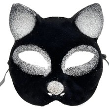 Senka Siyah Renk Gümüş Simli Süet Kaplama Kedi Maskesi 18X14 cm