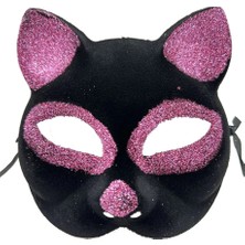 Senka Siyah Renk Pembe Simli Süet Kedi Maskesi 18X14 cm