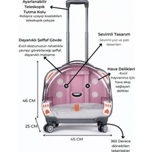 Şeffaf Tekerlekli Kedi Köpek Taşıma Valizi Çekçekli Büyük Model Pembe