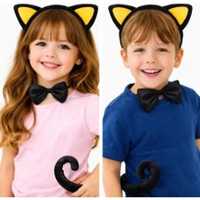 Senka Sarı Kulaklı Kedi Kostüm Seti – Taç Papyon Kuyruk 3 Parça