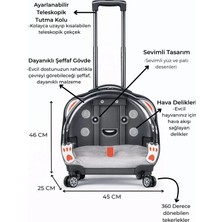 Şeffaf Tekerlekli Kedi Köpek Taşıma Valizi Çekçekli Büyük Model Koyu Gri