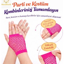 Senka 80’ler 90’lar Retro Neon Fuşya Şeker Pembesi File Parmaksız Kısa Eldiven 11 cm