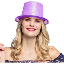 Senka Floresan Mor Renk Simli Uzun Fötr Melon Şapka 12 cm