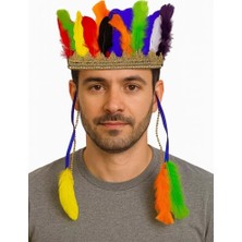 Senka Rengarenk Tüylerle Işlenmiş Lastikli Kızılderili Başlığı