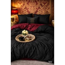 More Home  Çift Kişilik Yorgan Kılıfı + Yastık Kılıfı  (Çarşafsız) Siyah-Bordo