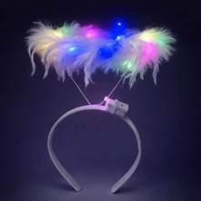 Senka Renkli LED Işıklı Beyaz Tüylü Püsküllü Parti Tacı
