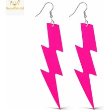 Senka 80’ler 90&amp;#39;lar Retro Neon Pembe Şimşek Küpe 10 cm