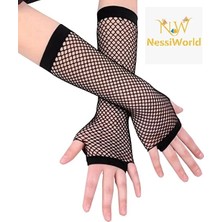 Senka Siyah Renk Uzun File Eldiven - Örgü Eldiven Siyah Renk