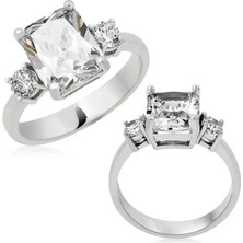 Inure Jewelry Gümüş Kare Montür Üç Taş Bayan Yüzük