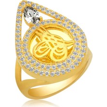Inure Jewelry Gümüş Gold Tuğralı Bayan Yüzük