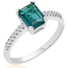 Inure Jewelry Gümüş Koyu Yeşil Baget Taşlı Kadın Yüzük