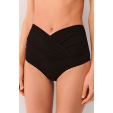 Suwen Siyah Yüksek Bel V Kesim Bikini Alt Örme Kumaş ile Şık Tasarım Kadınlar İçin