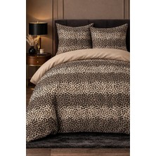 More Home Çift Kişilik Nevresim Takımı Lastikli Çarşaflı Leopar Bej Kombinli