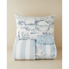 English Home Striped Jouy Pamuklu Çarşaflı Tek Kişilik Nevresim Takımı 160x220 cm Mavi