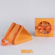 Ambalaj Modacısı Vintage New Box Wıth Bag 9 Gözlü Çikolata Kutusu Turuncu ( 10 Adet ) ( 18X18X2.5 cm )