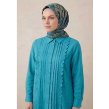 Silk Home Pamuk Karışımlı Soft Eşarp Baklava Desen Petrol Mavisi 90X90
