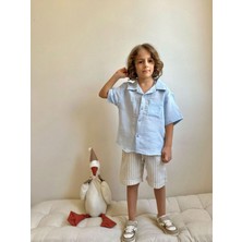 Butik Erkek Çocuk %100 Pamuklu Alt - Üst Gömlekli Şortlu 2'li Takım Pamuklu Kumaş