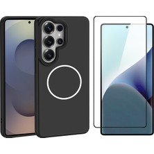Vendas Samsung Galaxy S26 Ultra Kılıf M-Safe Şarj Özellikli Metal Kamera Çerçeveli Zore Sanremo Silikon Kapak + Cam Ekran Koruyucu