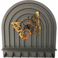 Vera Atölye Pleksi Kelebek Detaylı Ahşap Anahtar Askısı - 22X23 Cm- 7 Askı