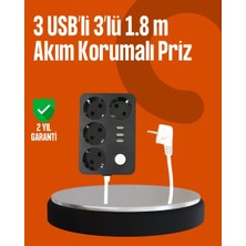 Asiltech Akım Korumalı 3 USB Portlu 4’lü Priz 4.1A Hızlı Şarj